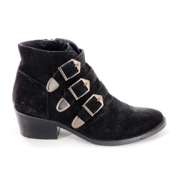 SKA Shoes Suede Leather Buckle Ankle Bootie Black Made in Spain - Picture 4 of 11